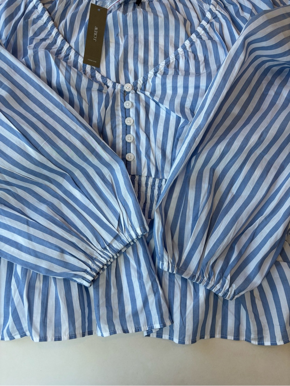 J.Crew NWT Blue White Striped Smocked Cotton Peplum Blouse Size Medium NEW - Picture 10 of 12